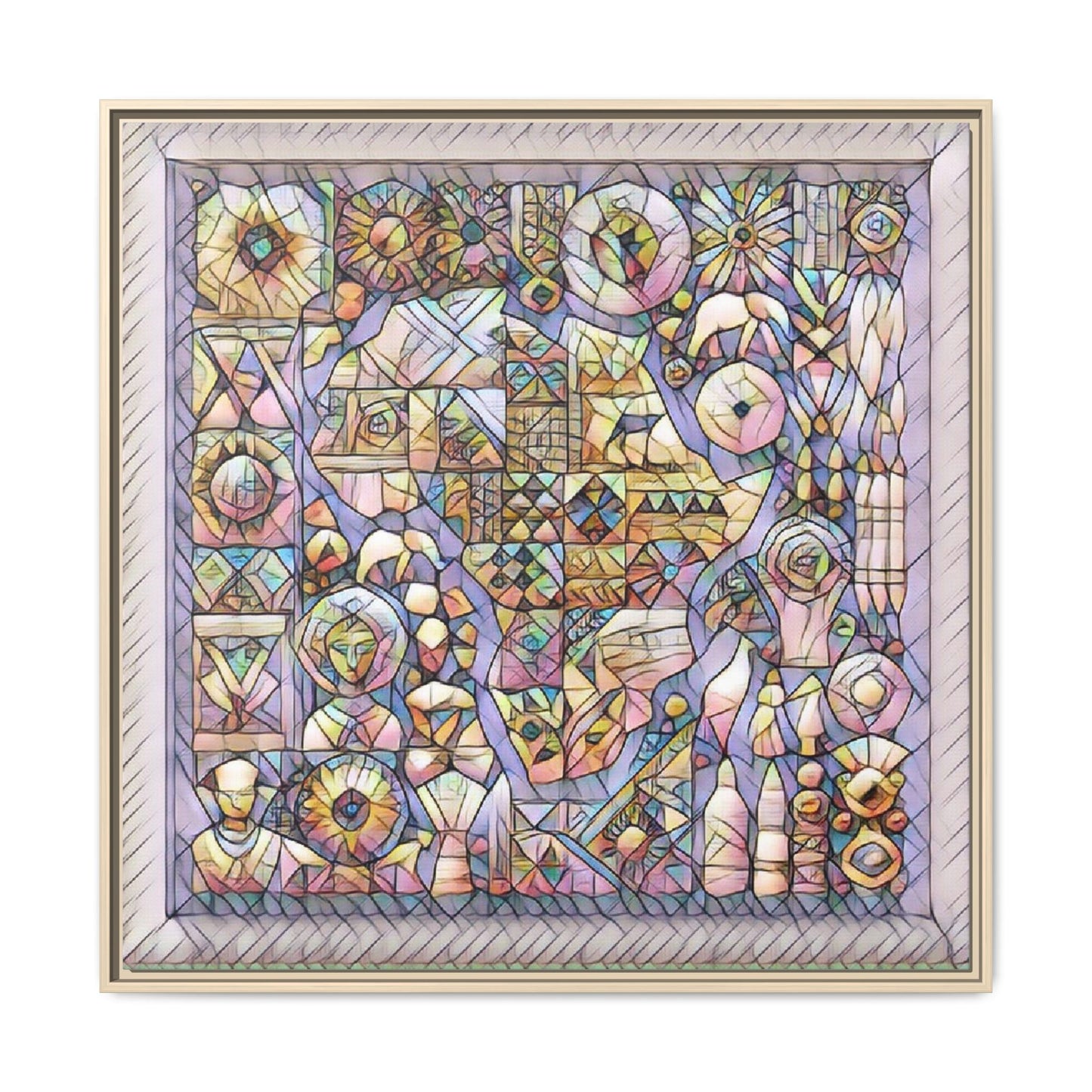 Framed Abstract Mosaic Matte Canvas Art — Pastel Geometric Wall Decor