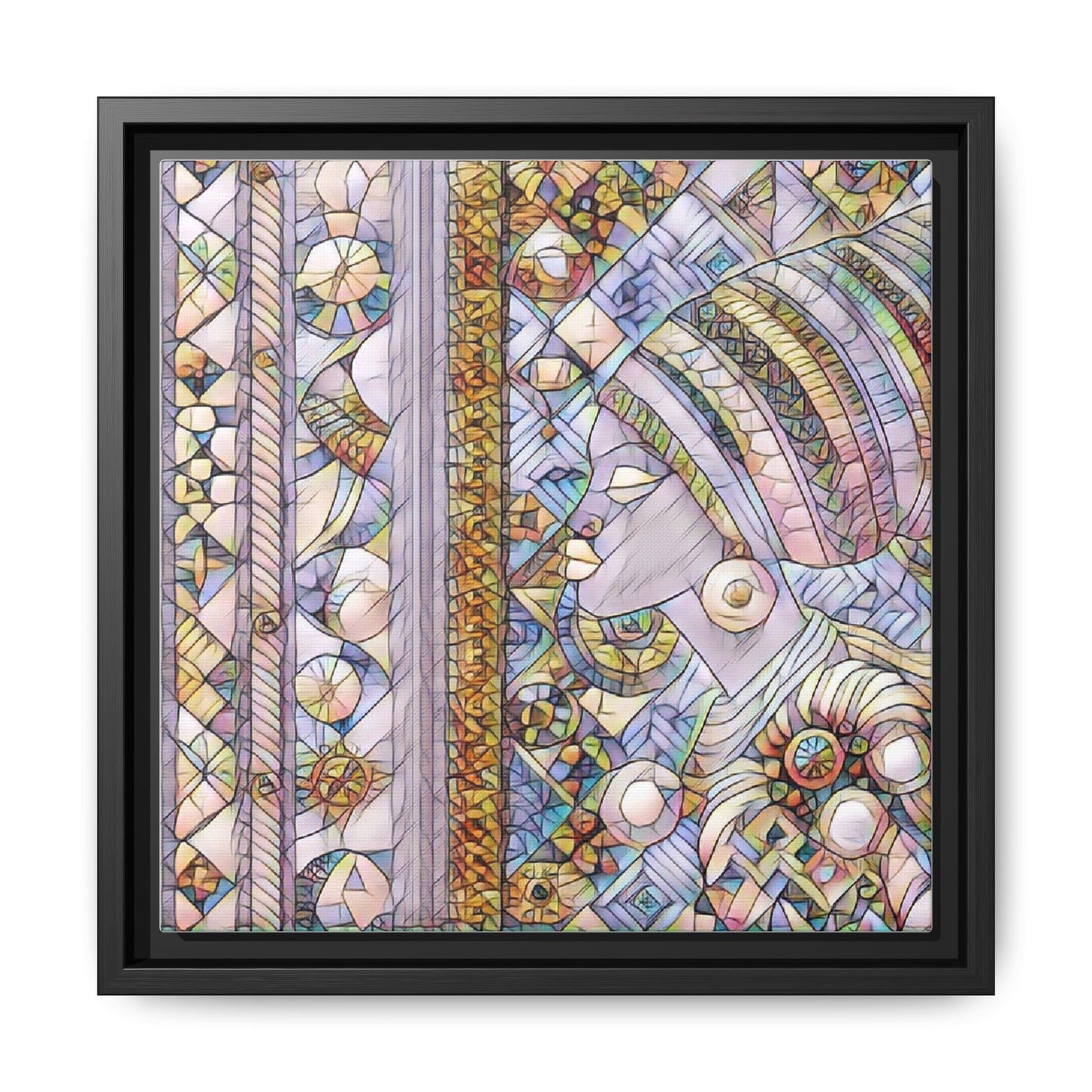 Afrocentric Stained-Glass Portrait Matte Framed Canvas