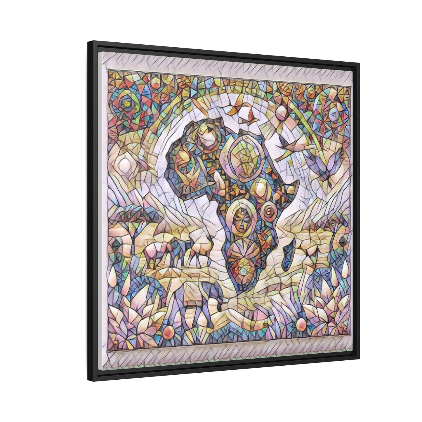 Abstract Mosaic Africa Framed Canvas — Colorful Stained-Glass Wall Art
