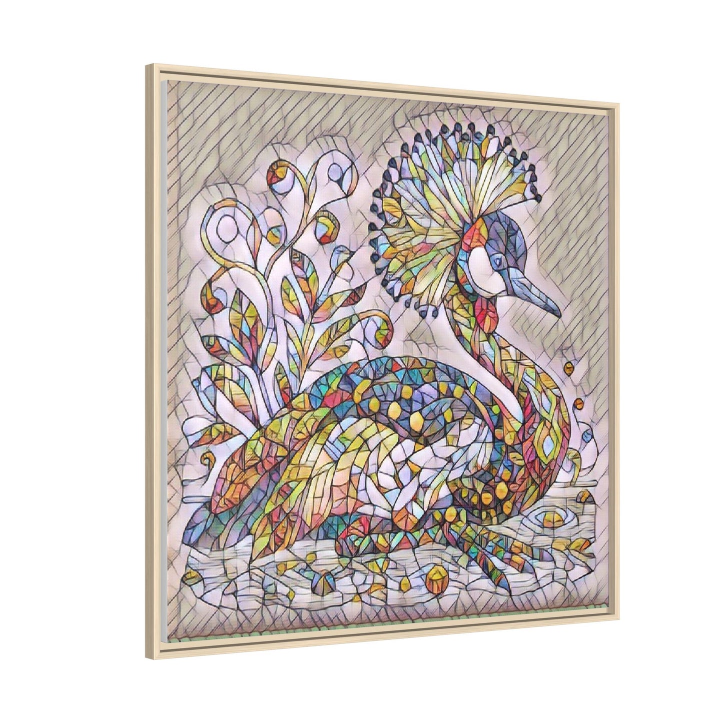 Colorful Peacock Mosaic Framed Canvas Art