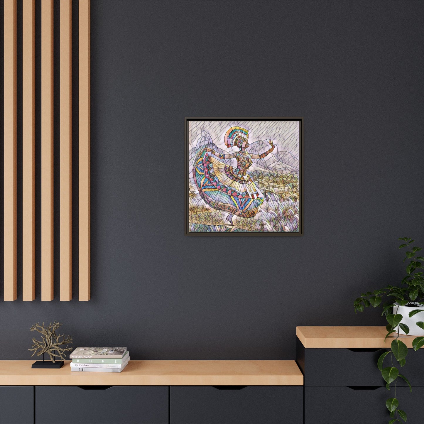 Ballerina Mosaic Framed Canvas Print — Colorful Ethnic Dance Wall Art