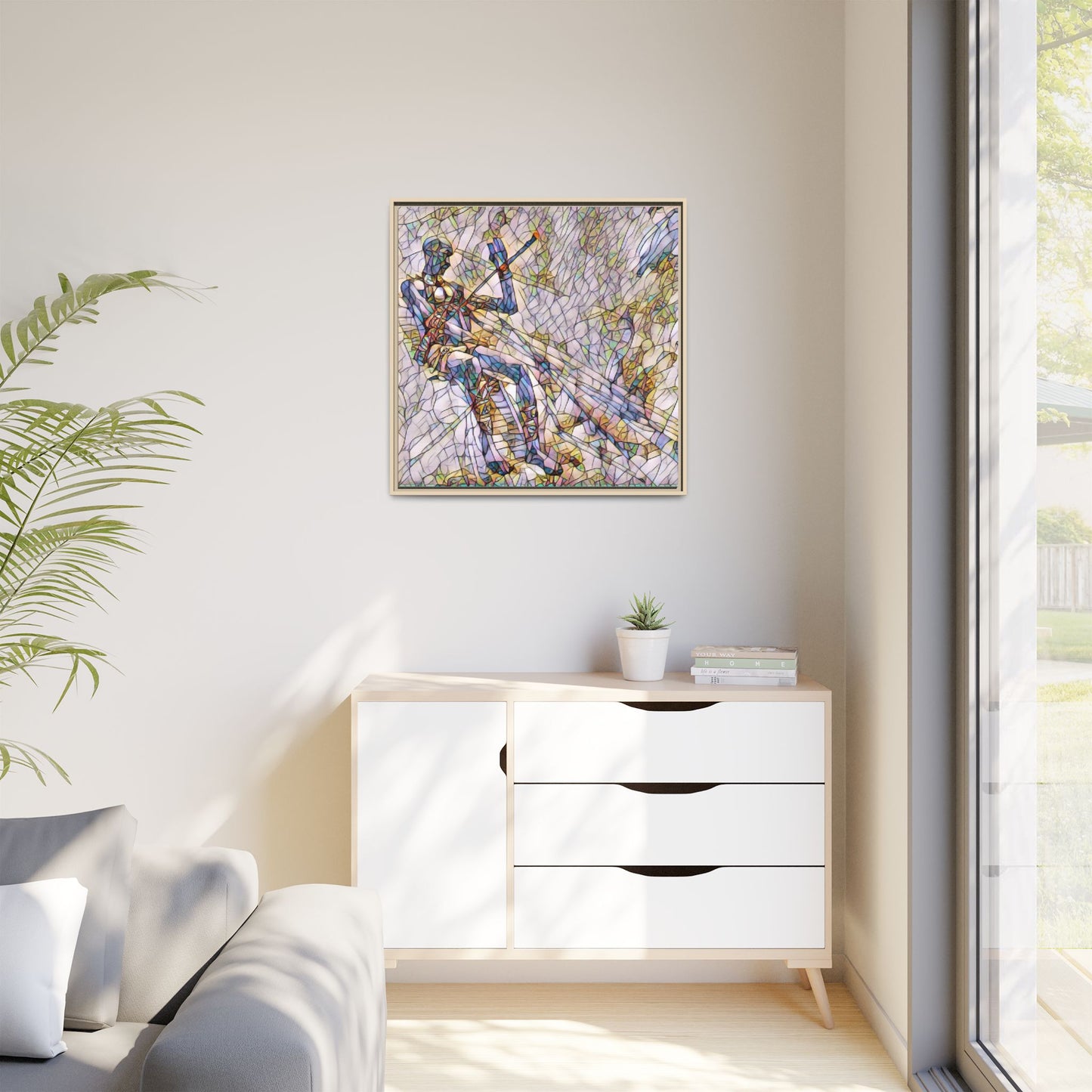 Abstract Stained-Glass Warrior Framed Canvas