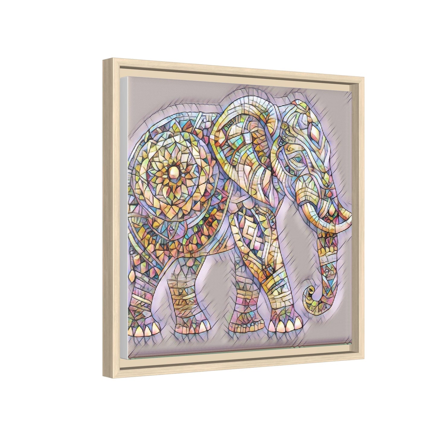 Colorful Mosaic Elephant Framed Canvas Print