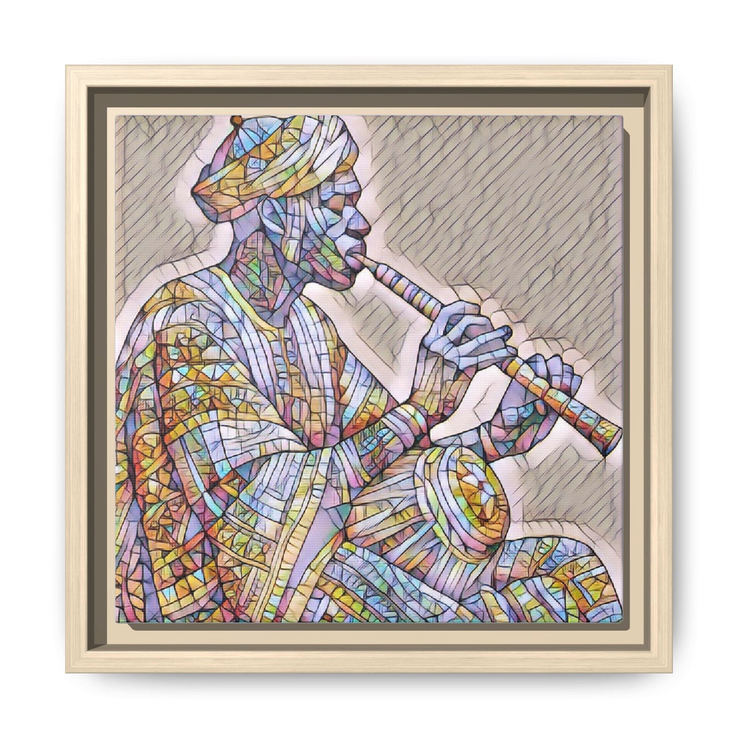 Framed Canvas Art — Colorful Middle Eastern Flute Player Print