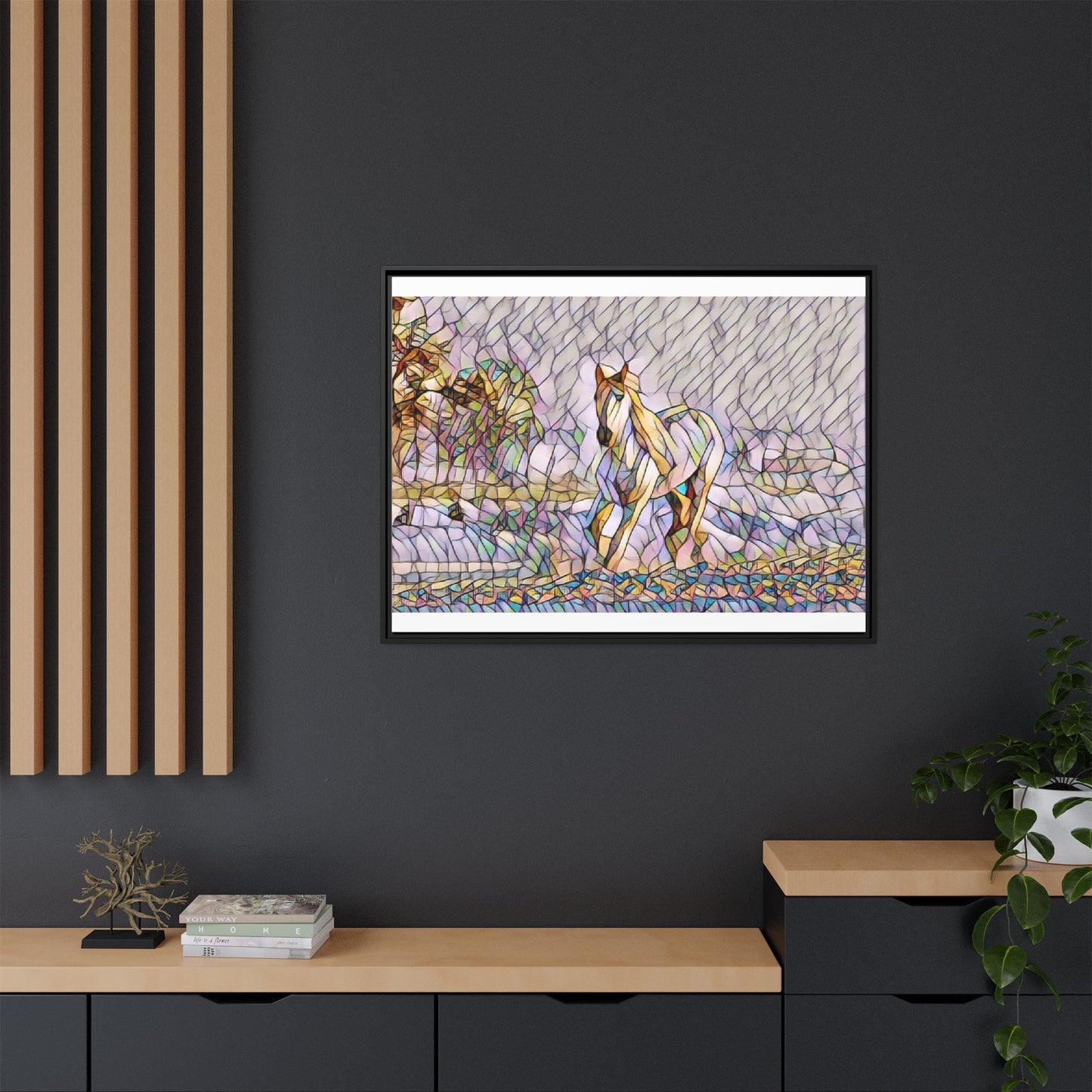 Abstract Stained-Glass Horse Matte Canvas Framed Wall Art