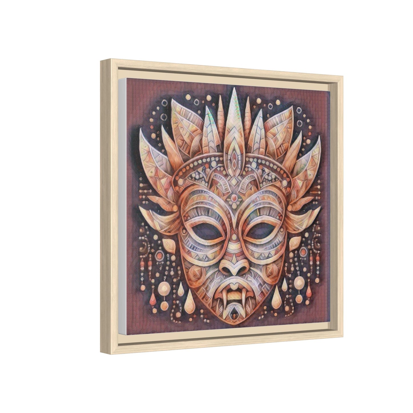 Tribal Sun Mask Framed Canvas Art — Boho Ethnic Wall Decor