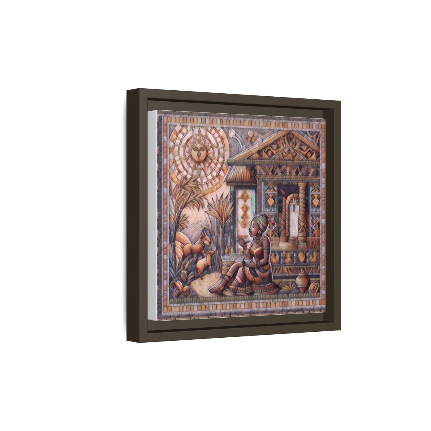Egyptian Goddess Mosaic Framed Canvas Art — Colorful Ancient Ritual Wall Decor