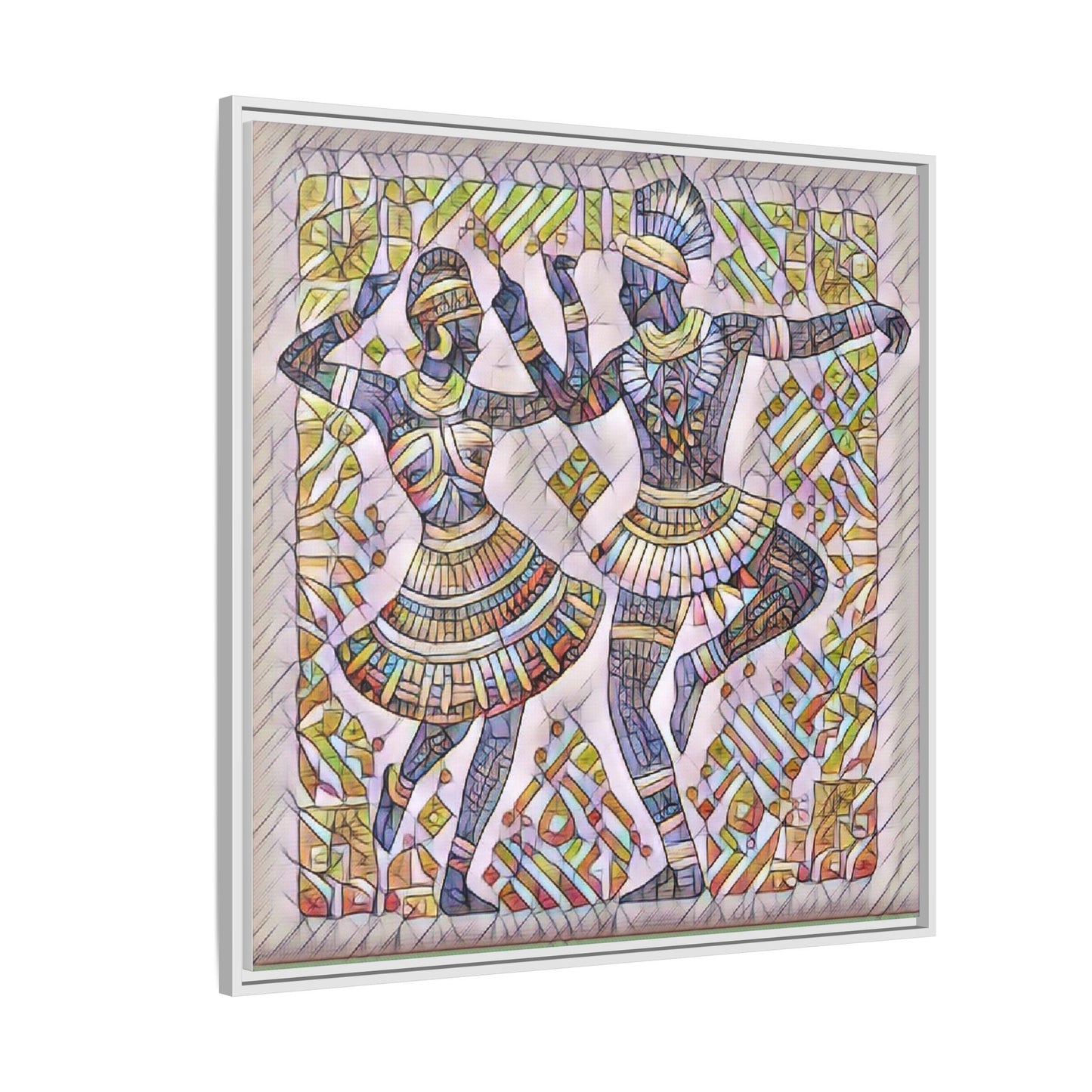 Framed Matte Canvas Print — Colorful Tribal Dancers Wall Art