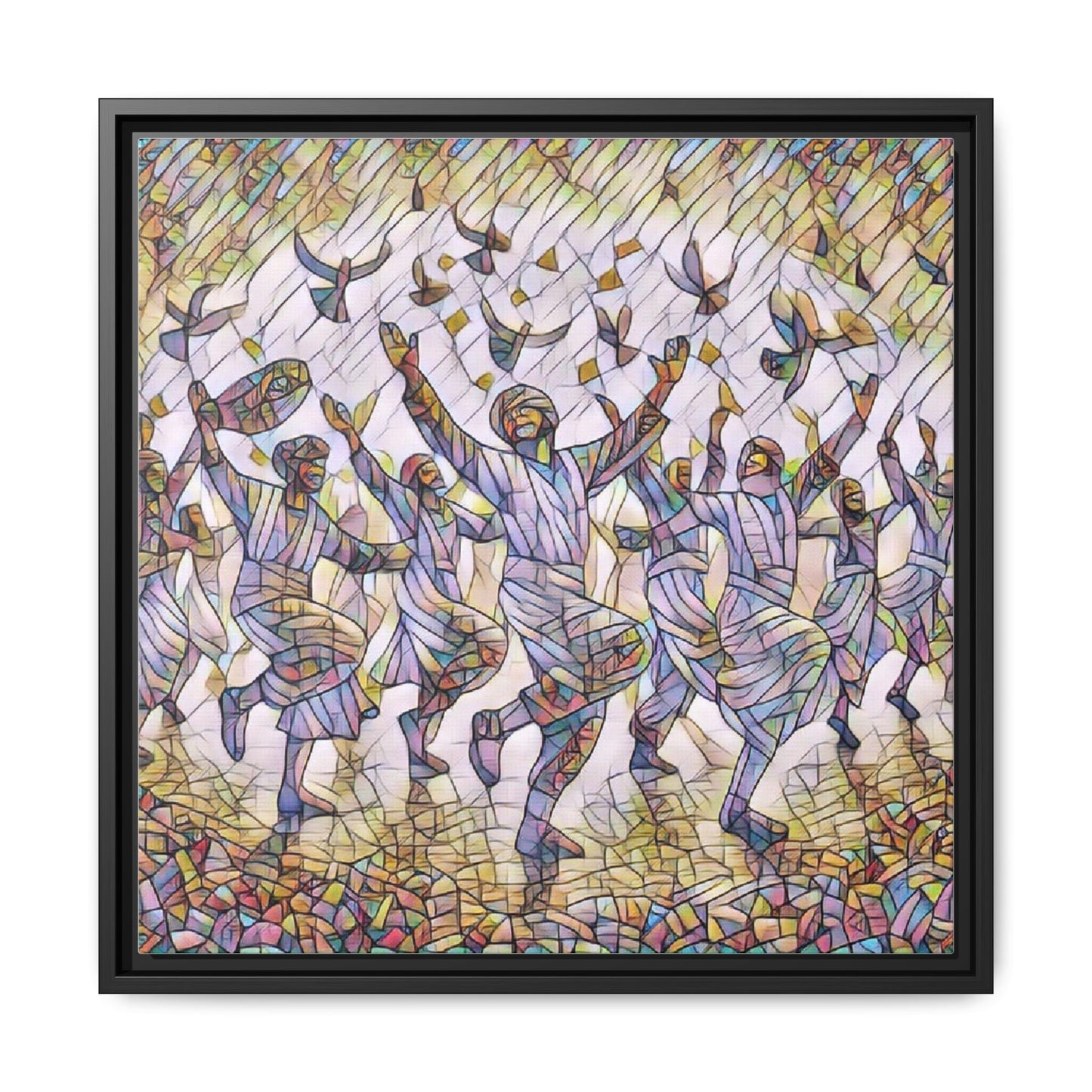 Framed Canvas Art - Joyful Dancers with Doves (Multicolor)