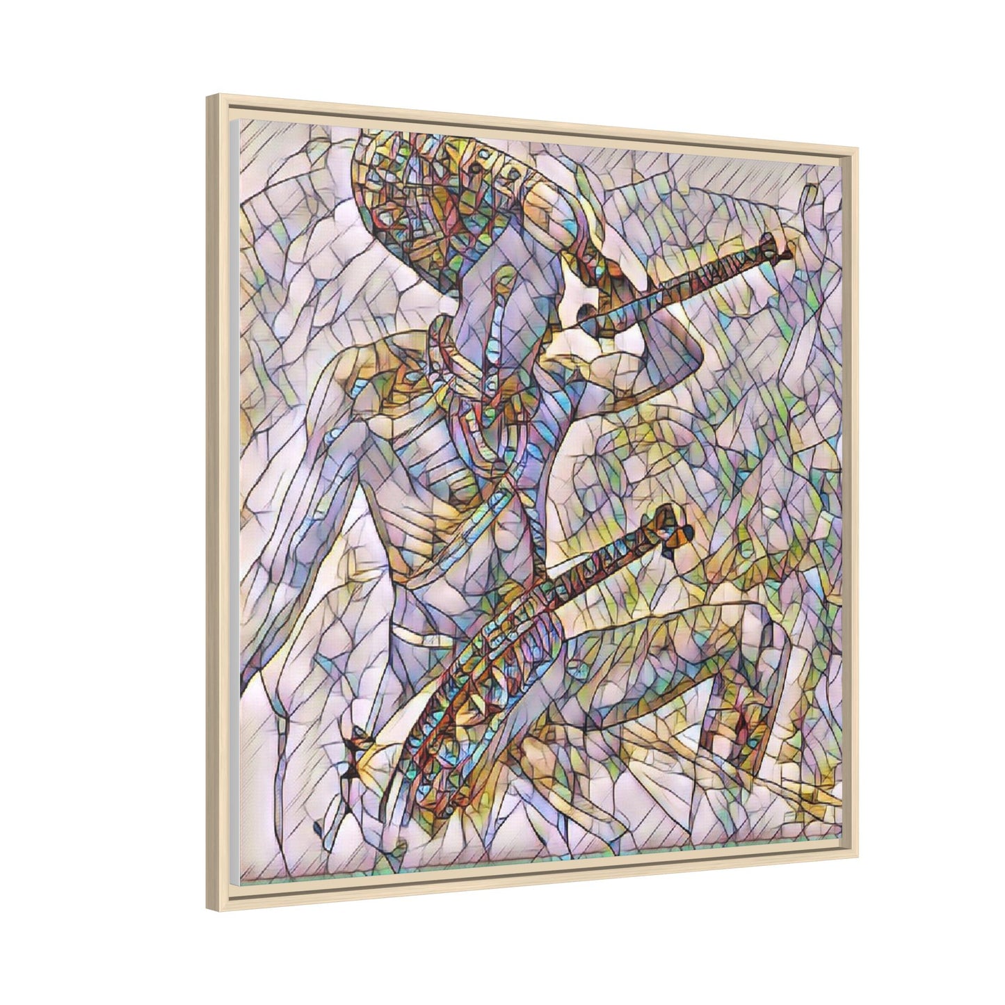 Stained Glass Blue Musician — Framed Matte Canvas Art