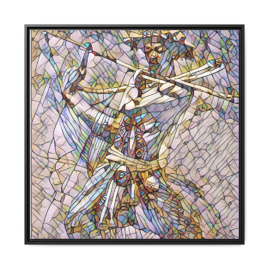 Stained-Glass Warrior Matte Framed Canvas Print — Colorful Mythic Wall Art