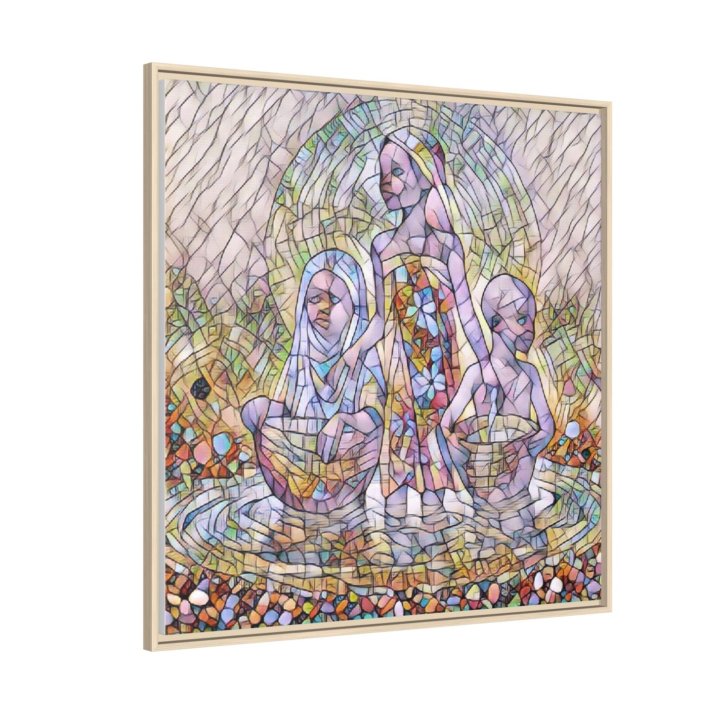 Framed Matte Canvas Art — Stained Glass Trio Women Illustration