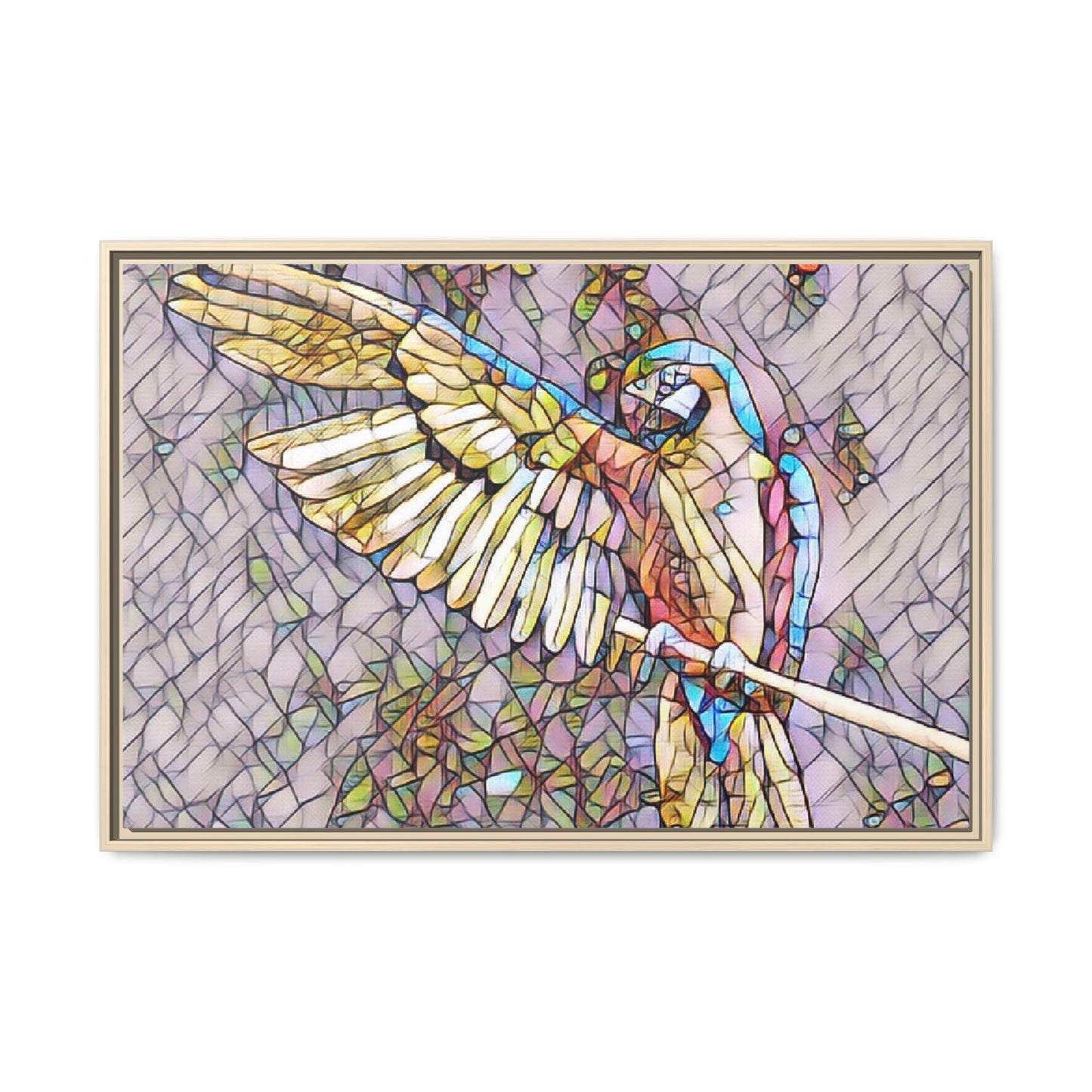 Framed Parrot Stained-Glass Art Print — Matte Canvas Wall Decor