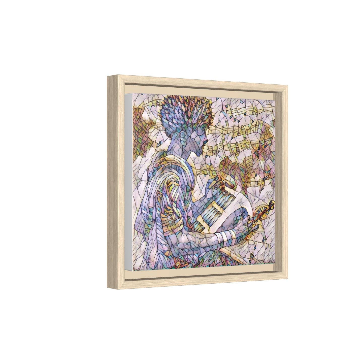 Abstract Jazz Musician Framed Canvas Art — Colorful Stained-Glass Style Wall Decor