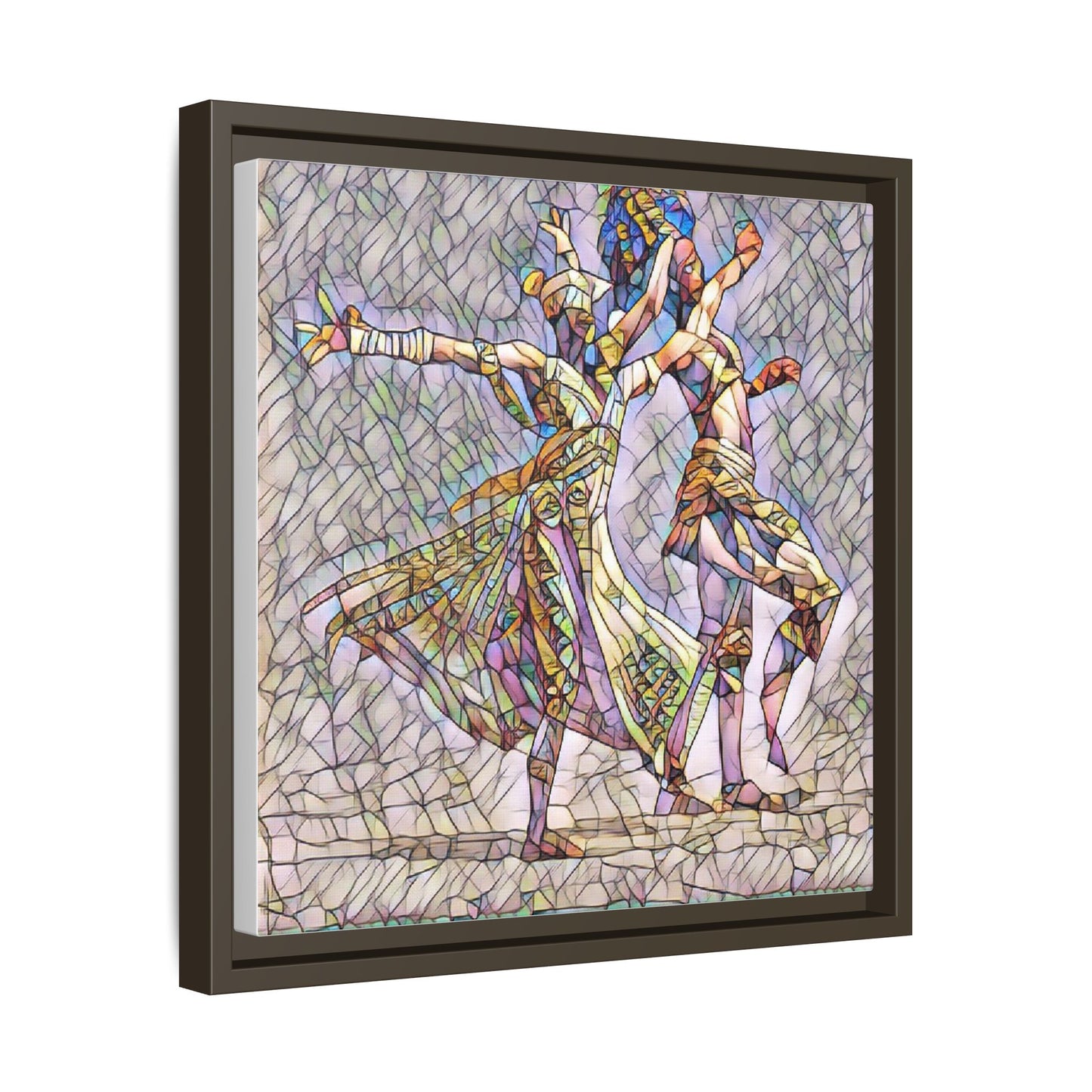 Framed Matte Canvas Wall Art — Abstract Dancers in Stained Glass Style