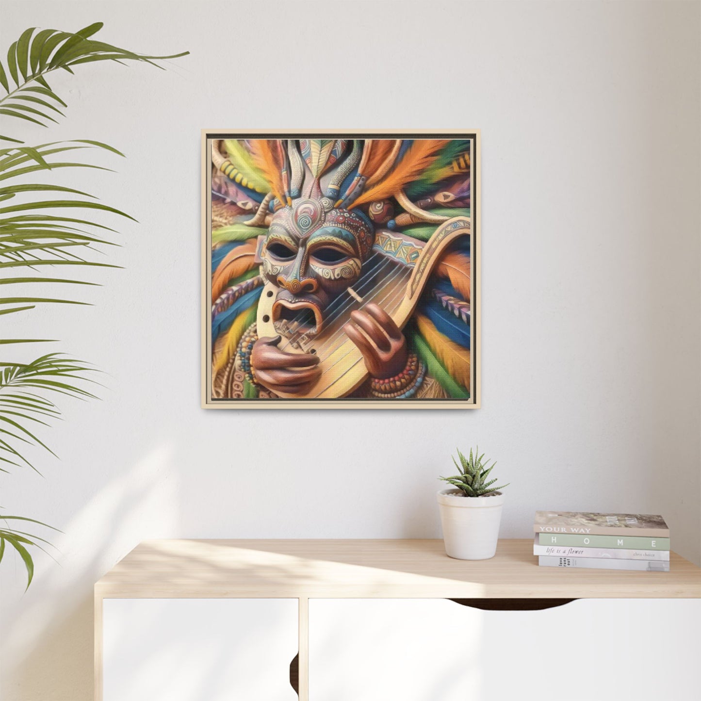 Colorful Tribal Mask Canvas — Framed Matte Wall Art