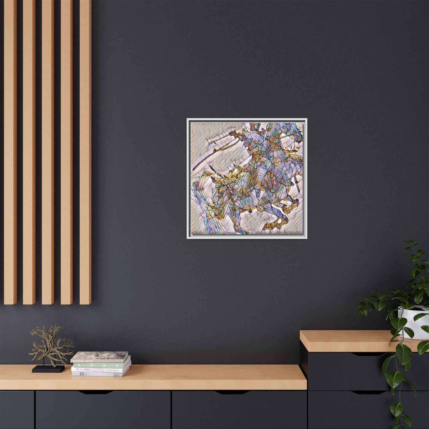 Framed Abstract Stained-Glass Horse Canvas