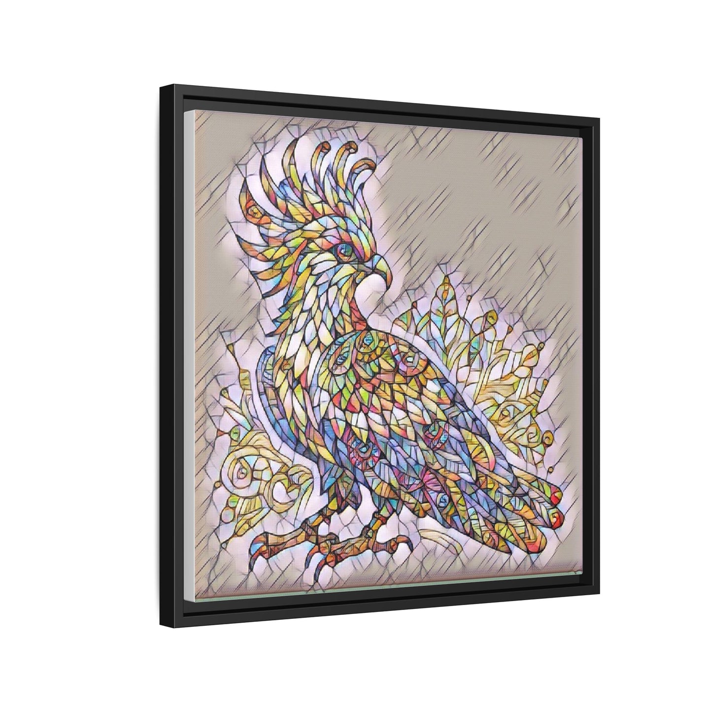 Colorful Stained-Glass Cockatoo Matte Framed Canvas