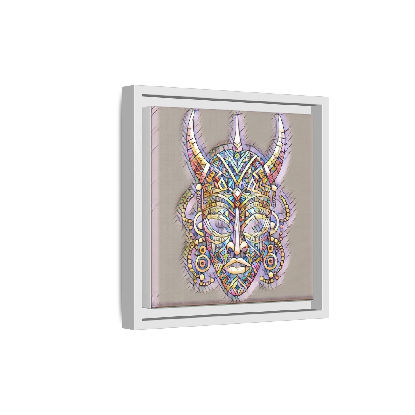 Colorful Tribal Mask Framed Canvas Art — Abstract Ethnic Wall Decor