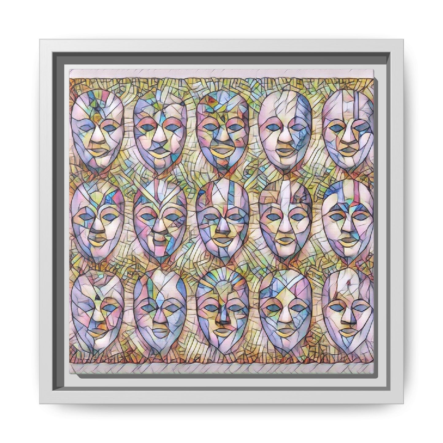 Abstract Mask Art Matte Canvas Print — Framed Multicolor Wall Art