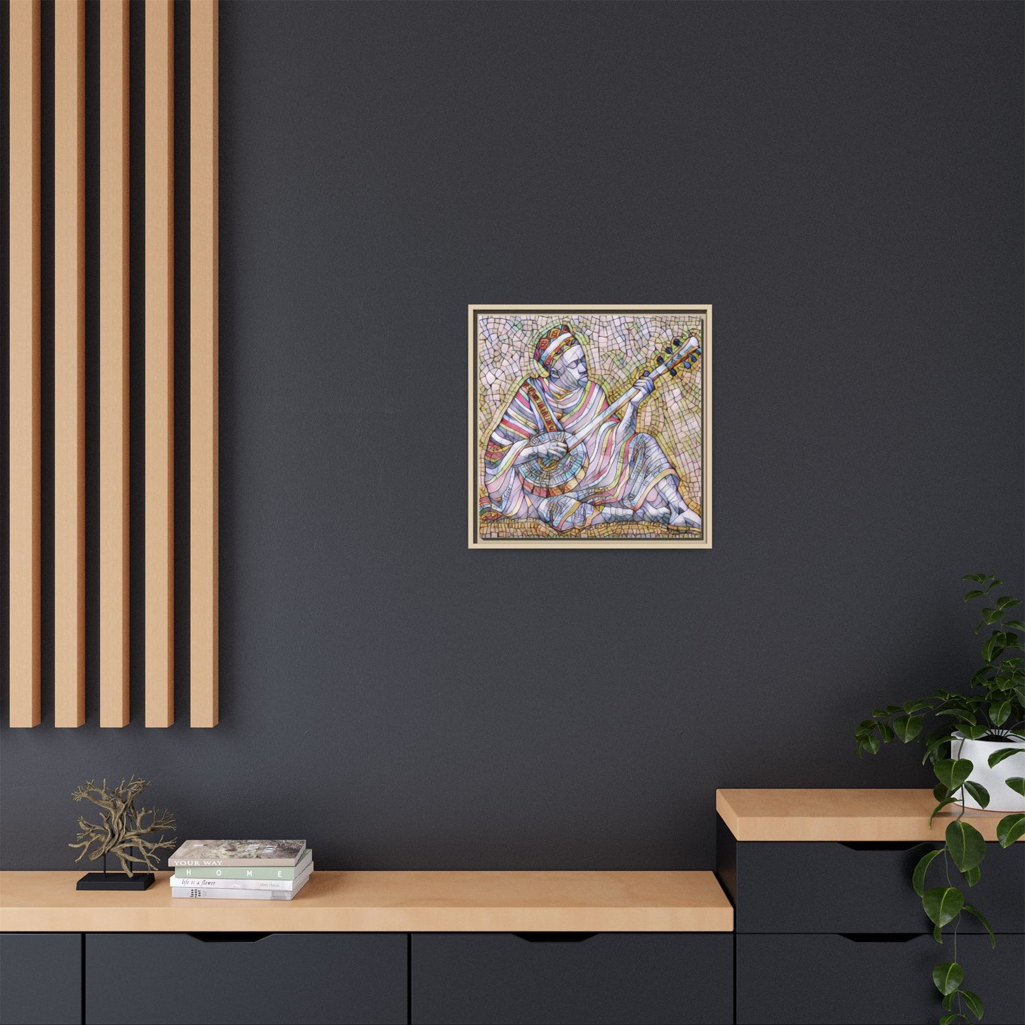 Framed Mosaic Musician Canvas – Colorful Bohemian Wall Art