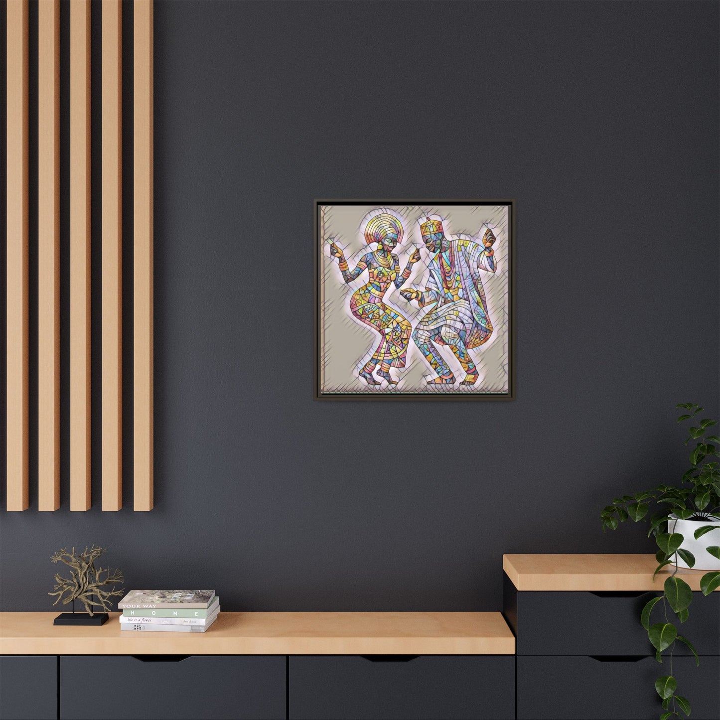 Afrobeat Dancers Framed Canvas Art — Colorful Mosaic African Dance Print