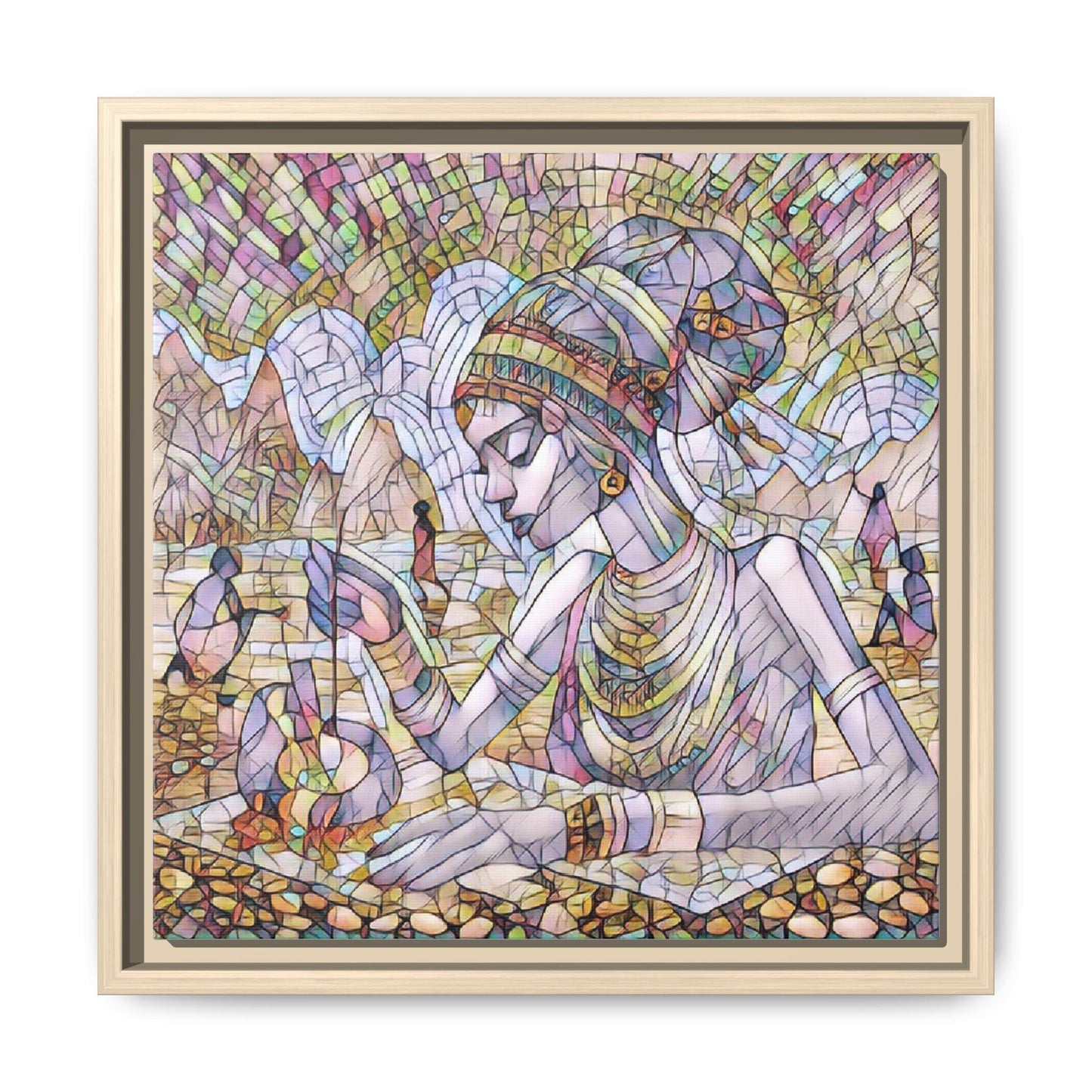 Framed Matte Canvas Art — Mosaic-Inspired Egyptian Woman Illustration