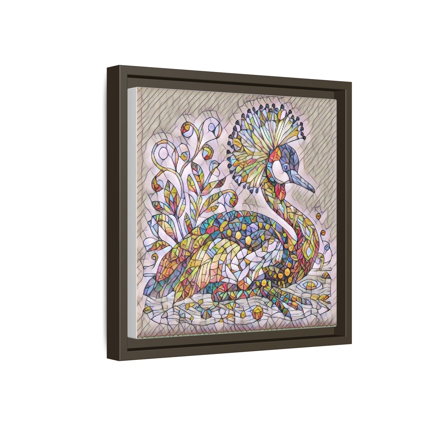 Colorful Peacock Mosaic Framed Canvas Art