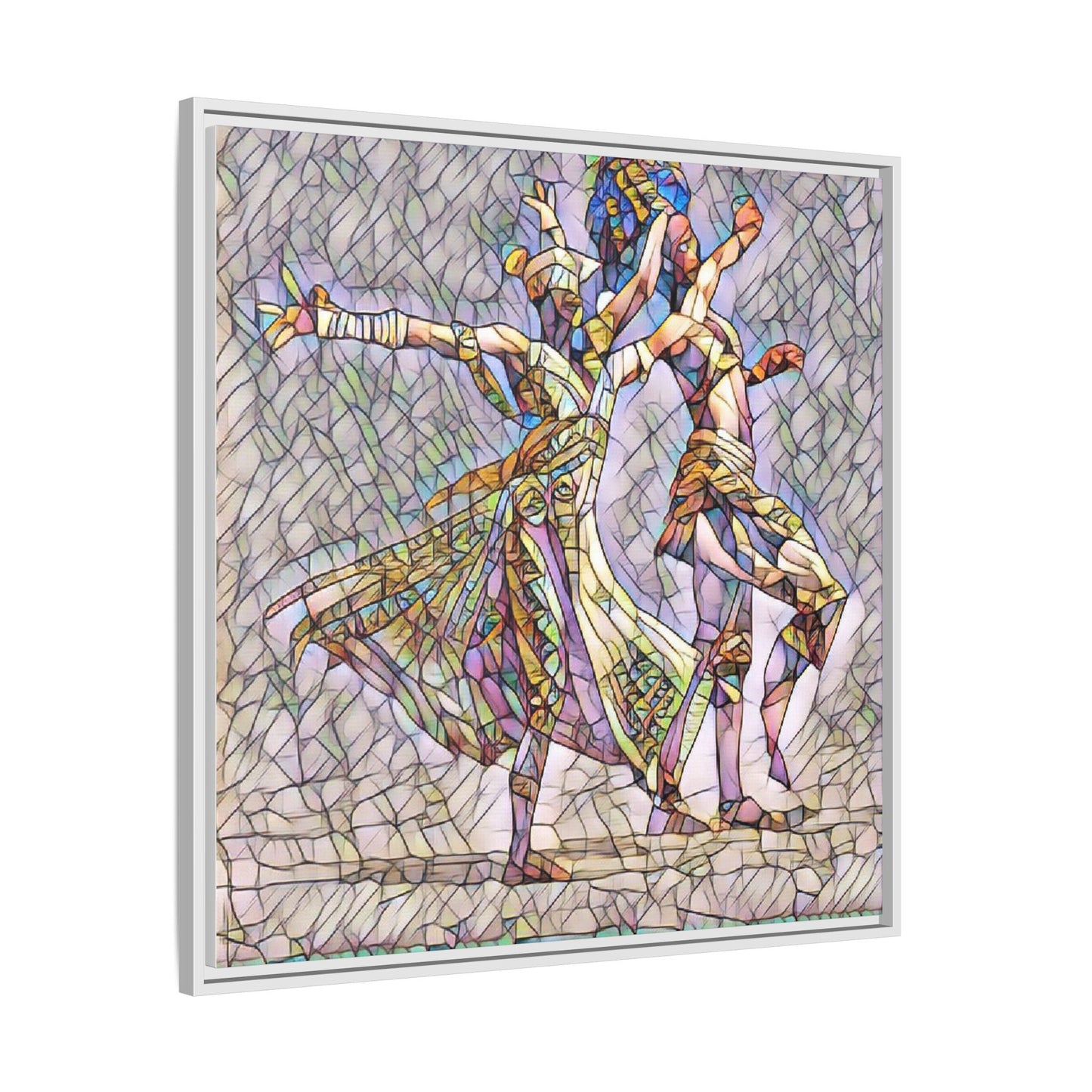 Framed Matte Canvas Wall Art — Abstract Dancers in Stained Glass Style