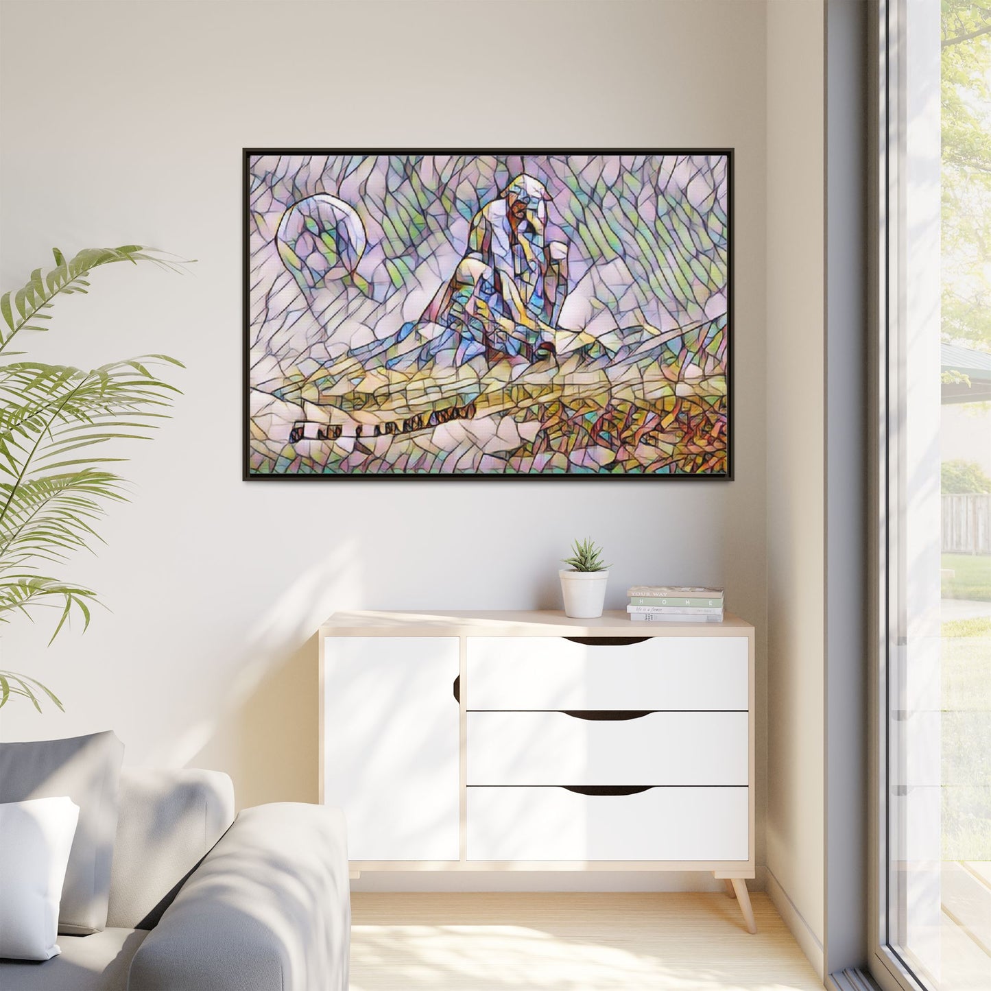 Stained-Glass Surfing Canvas Print — Framed Matte Wall Art