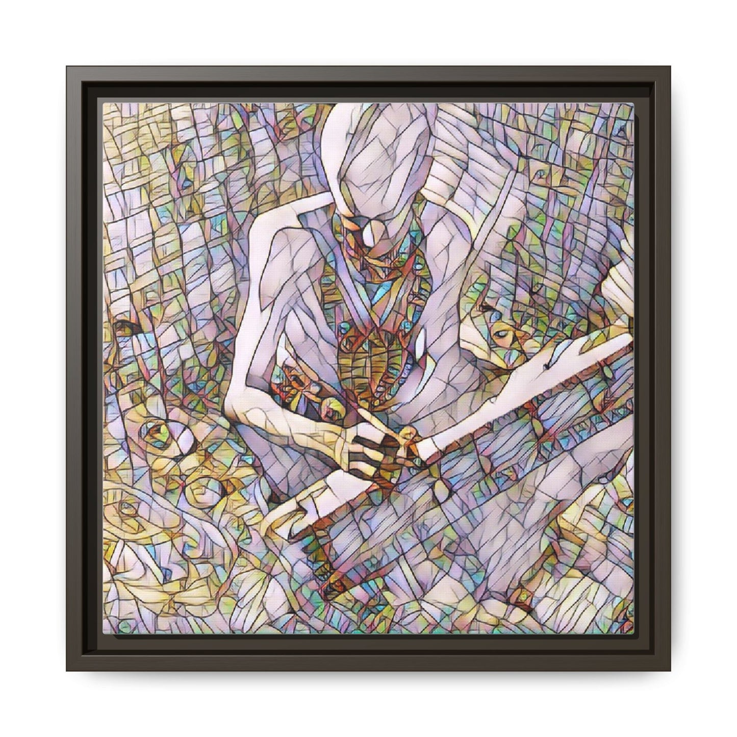 Abstract Fantasy Warrior Matte Framed Canvas — Colorful Stained-Glass Style Art