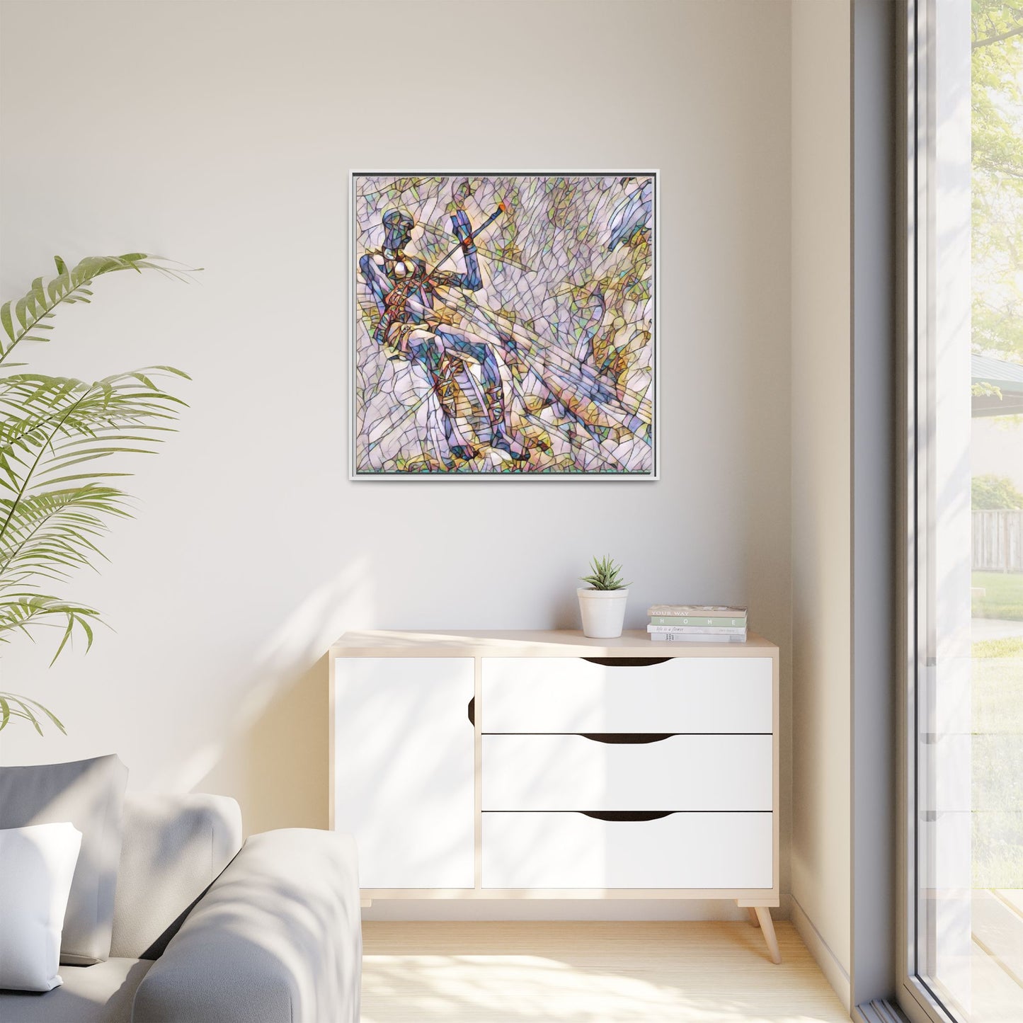 Abstract Stained-Glass Warrior Framed Canvas