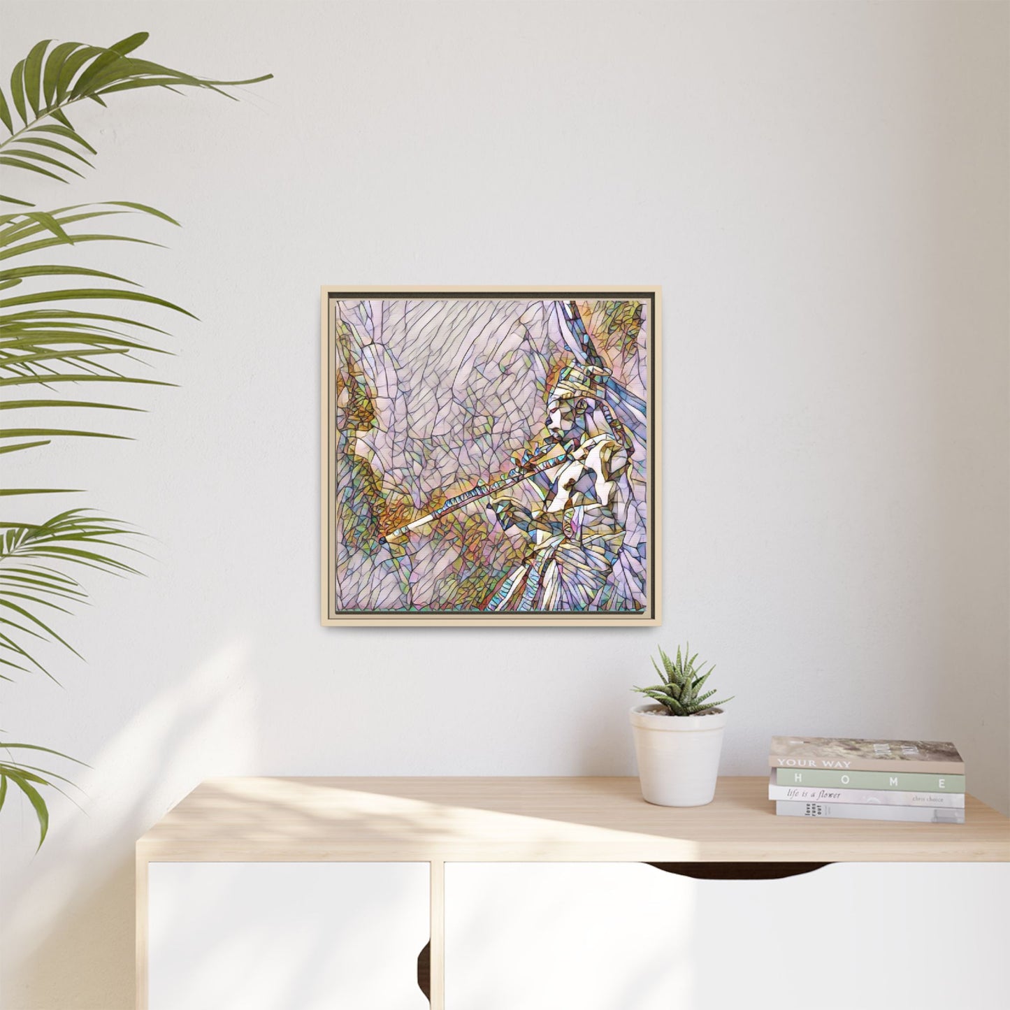 Abstract Tribal Flutist Matte Canvas Framed Wall Art