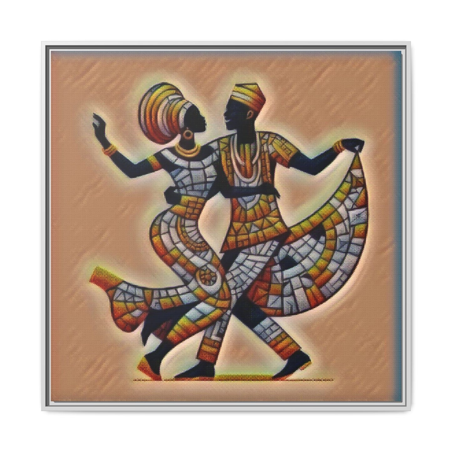 Framed African Dance Mosaic Art Print — Matte Canvas Wall Decor