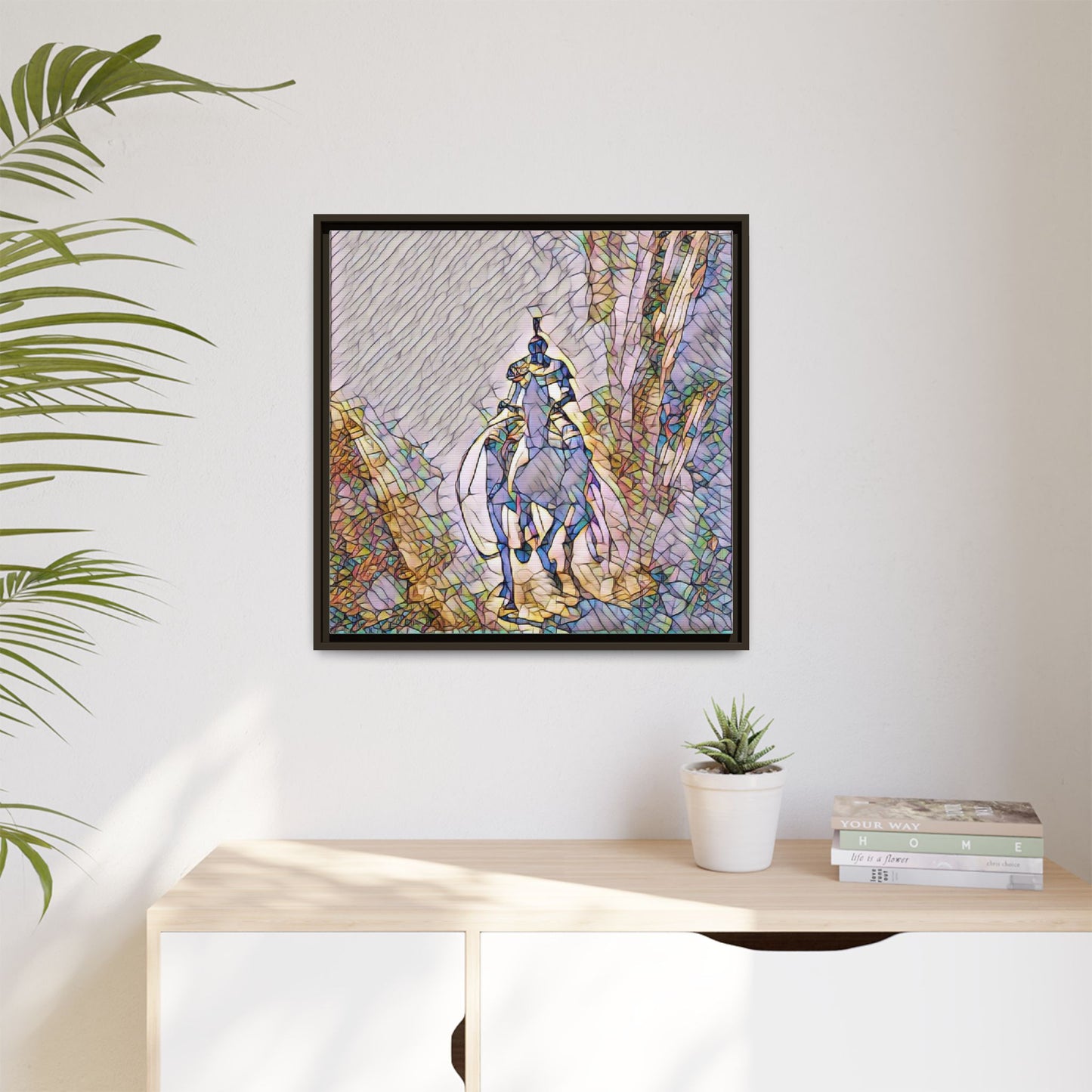 Stained-Glass Knight Matte Framed Canvas Wall Art