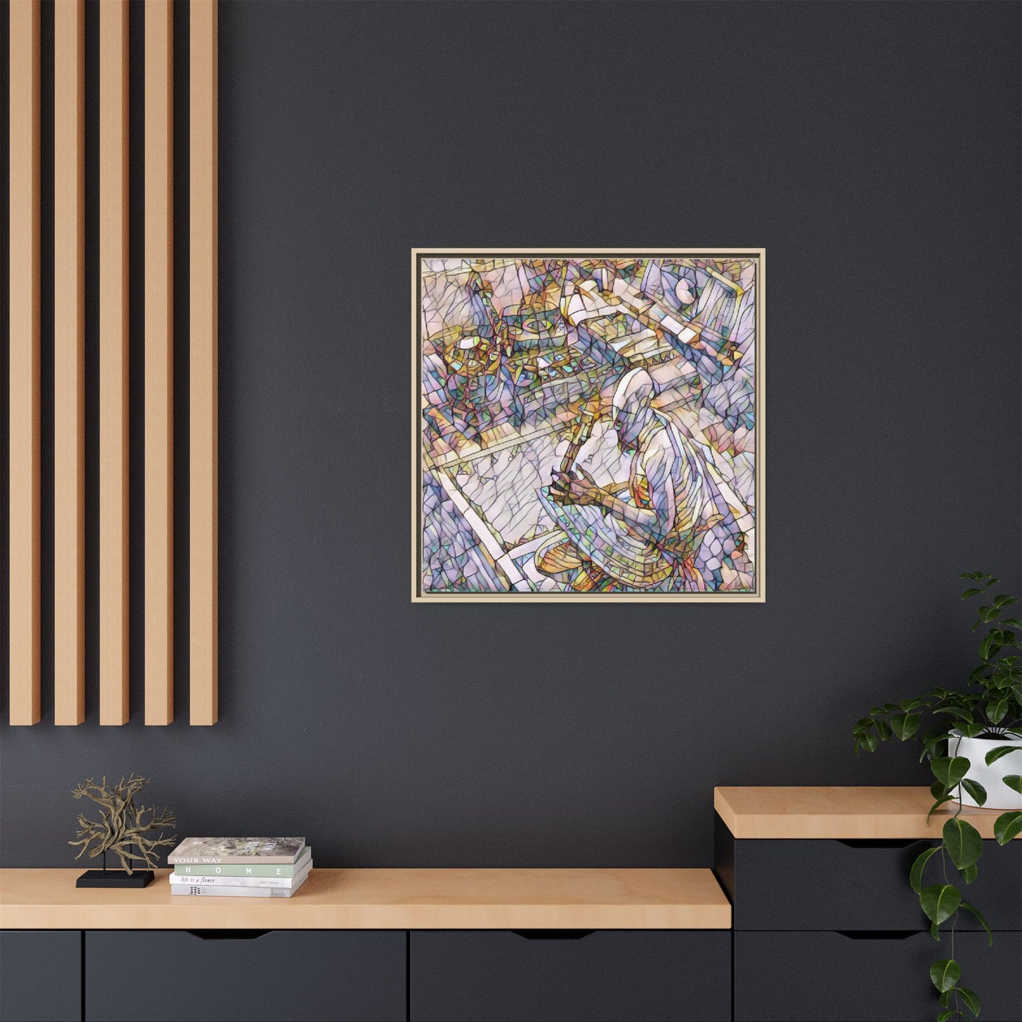 Stained-Glass DJ Matte Canvas Print (Framed) — Colorful Music Room Wall Art