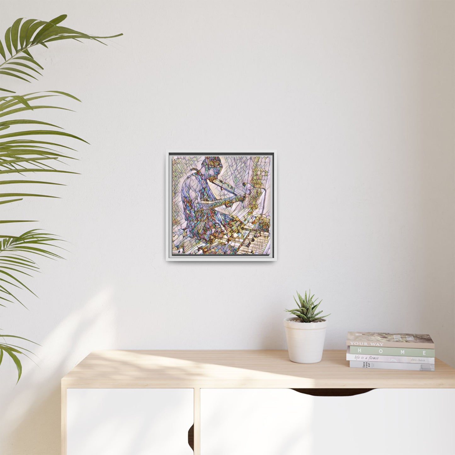 Abstract Violinist Matte Framed Canvas – Colorful Musical Art Print