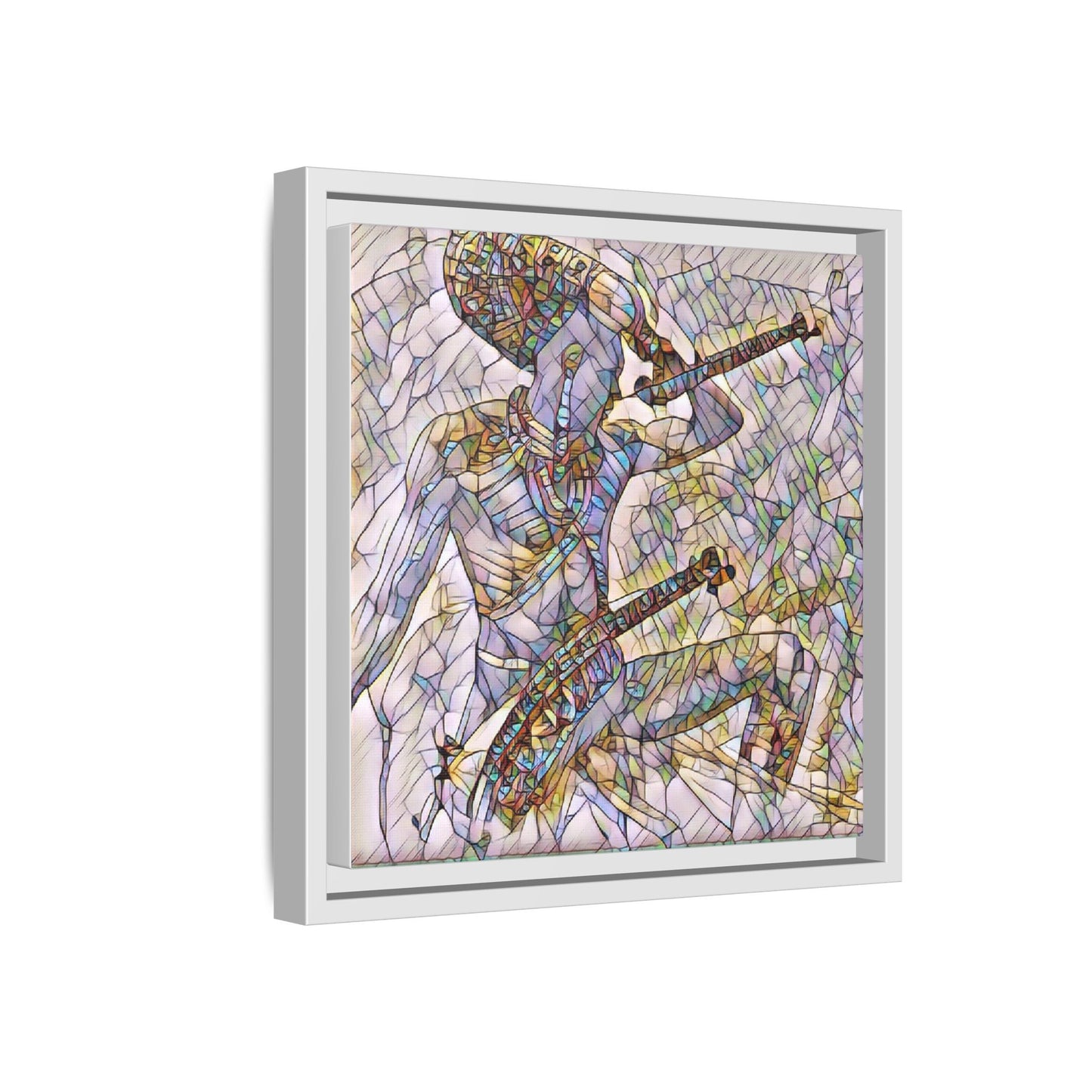Stained Glass Blue Musician — Framed Matte Canvas Art