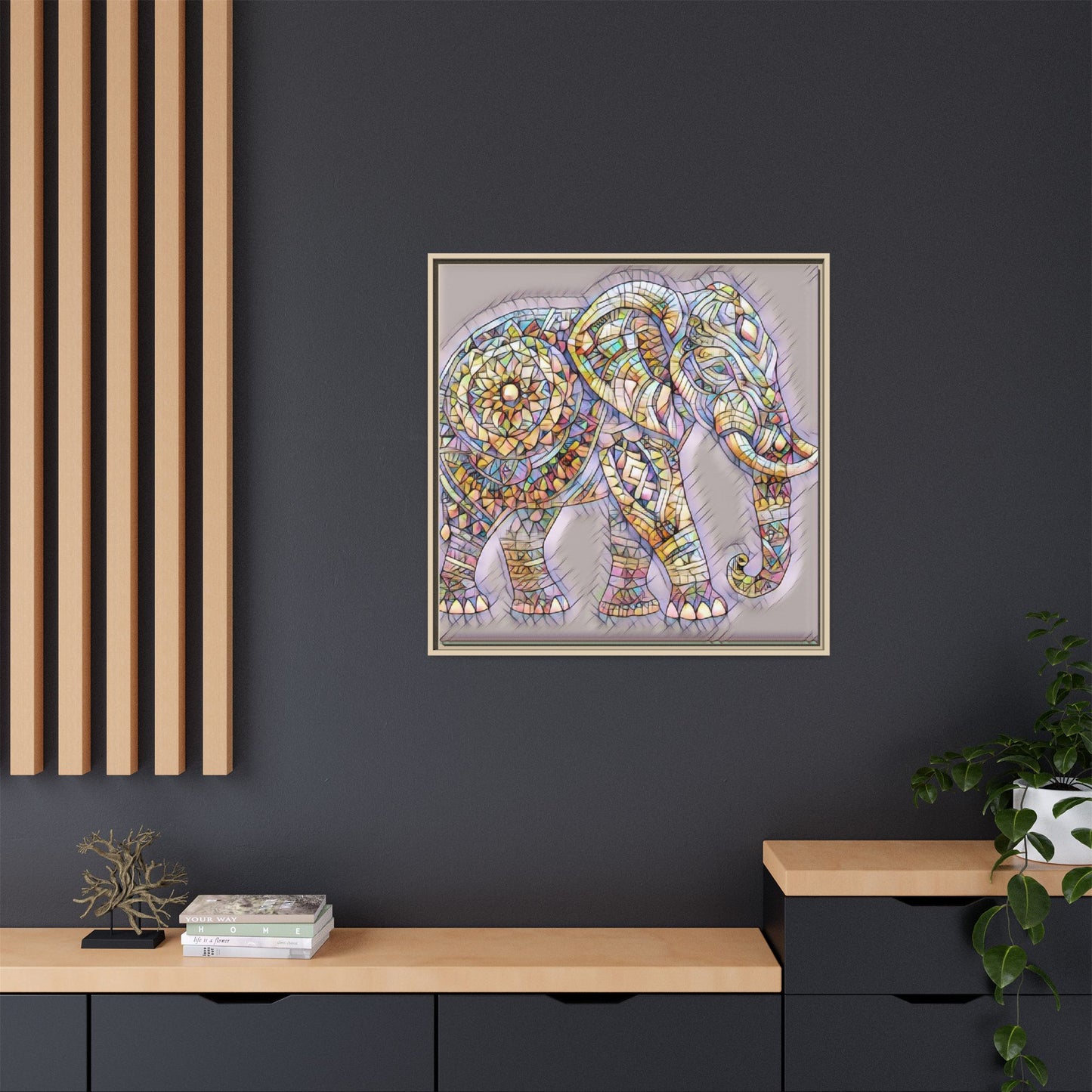Colorful Mosaic Elephant Framed Canvas Print