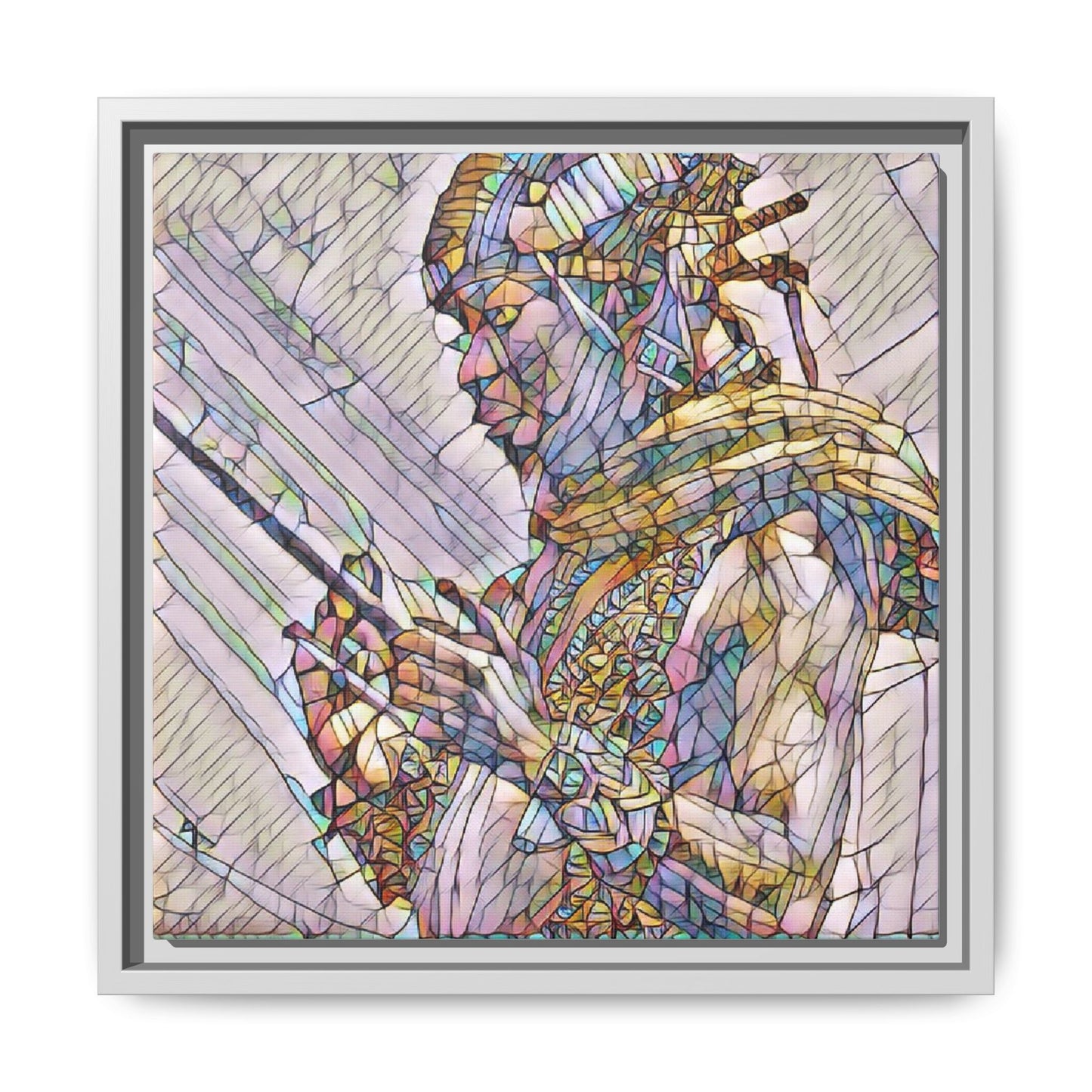 Framed Canvas Art - Colorful Tribal Warrior Portrait (Matte)