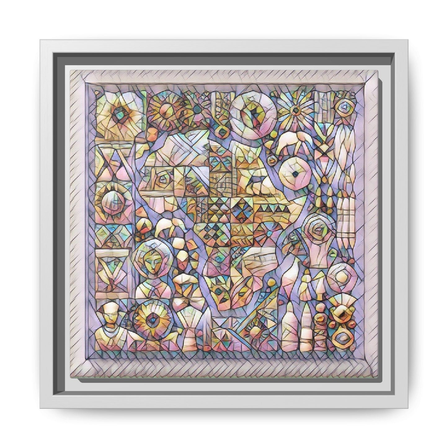 Framed Abstract Mosaic Matte Canvas Art — Pastel Geometric Wall Decor