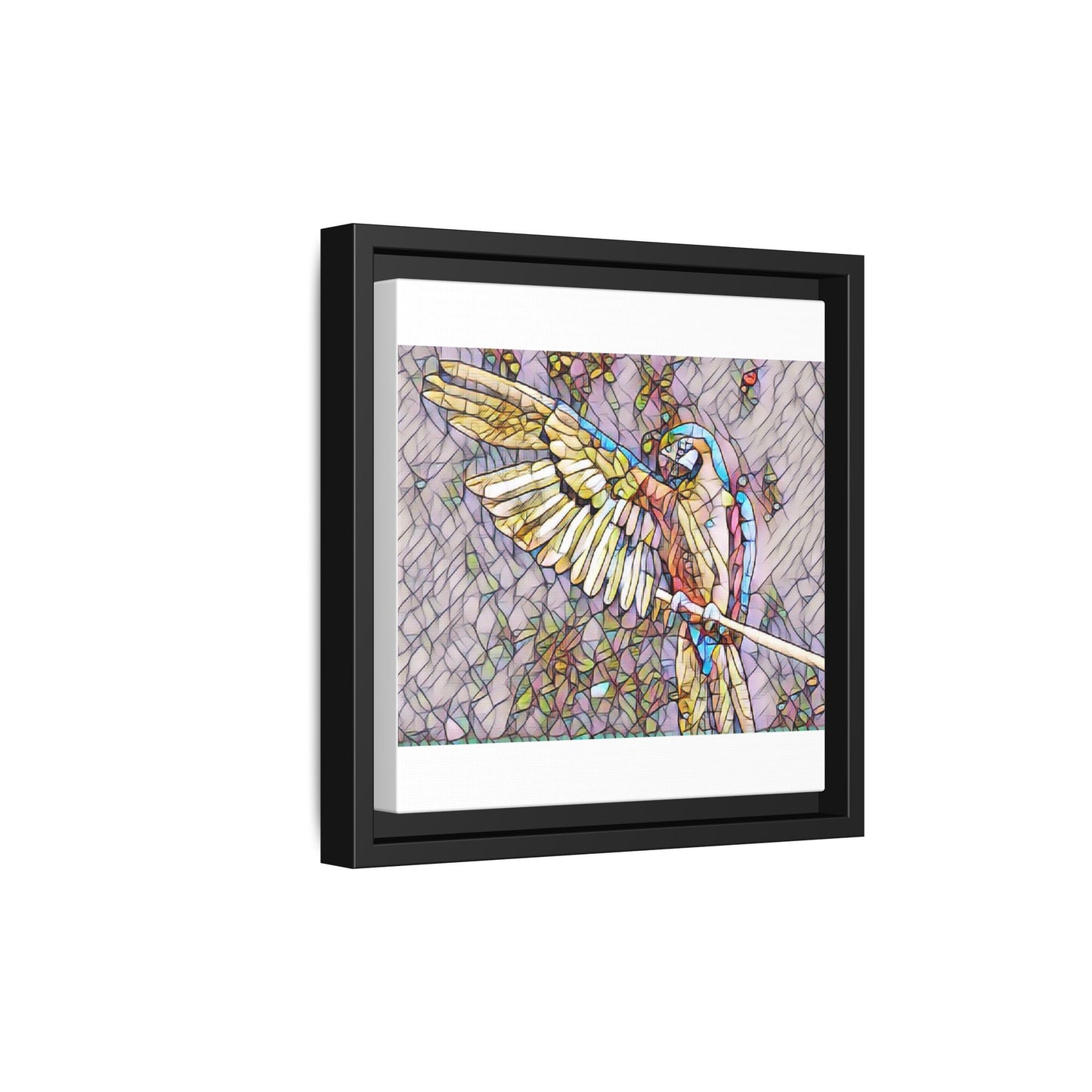 Framed Parrot Stained-Glass Art Print — Matte Canvas Wall Decor