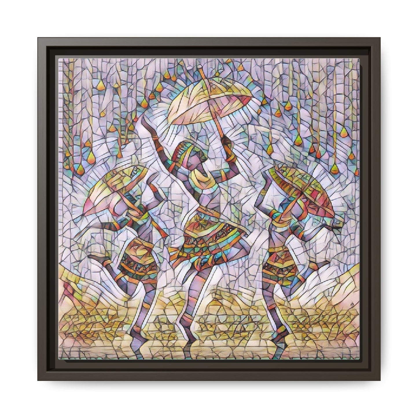 Colorful African Dance Framed Canvas Art — Umbrella Dancers Wall Decor