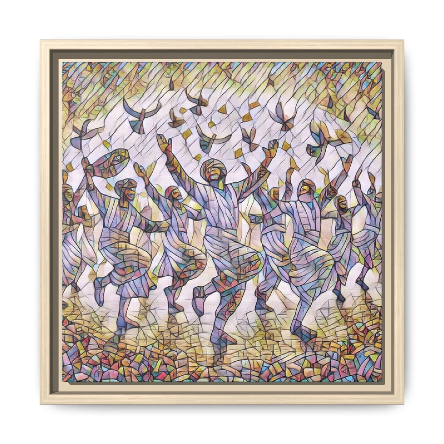 Framed Canvas Art - Joyful Dancers with Doves (Multicolor)