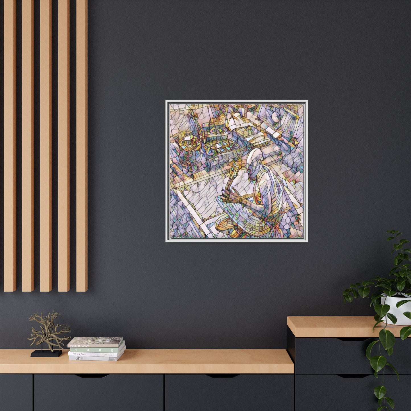 Stained-Glass DJ Matte Canvas Print (Framed) — Colorful Music Room Wall Art