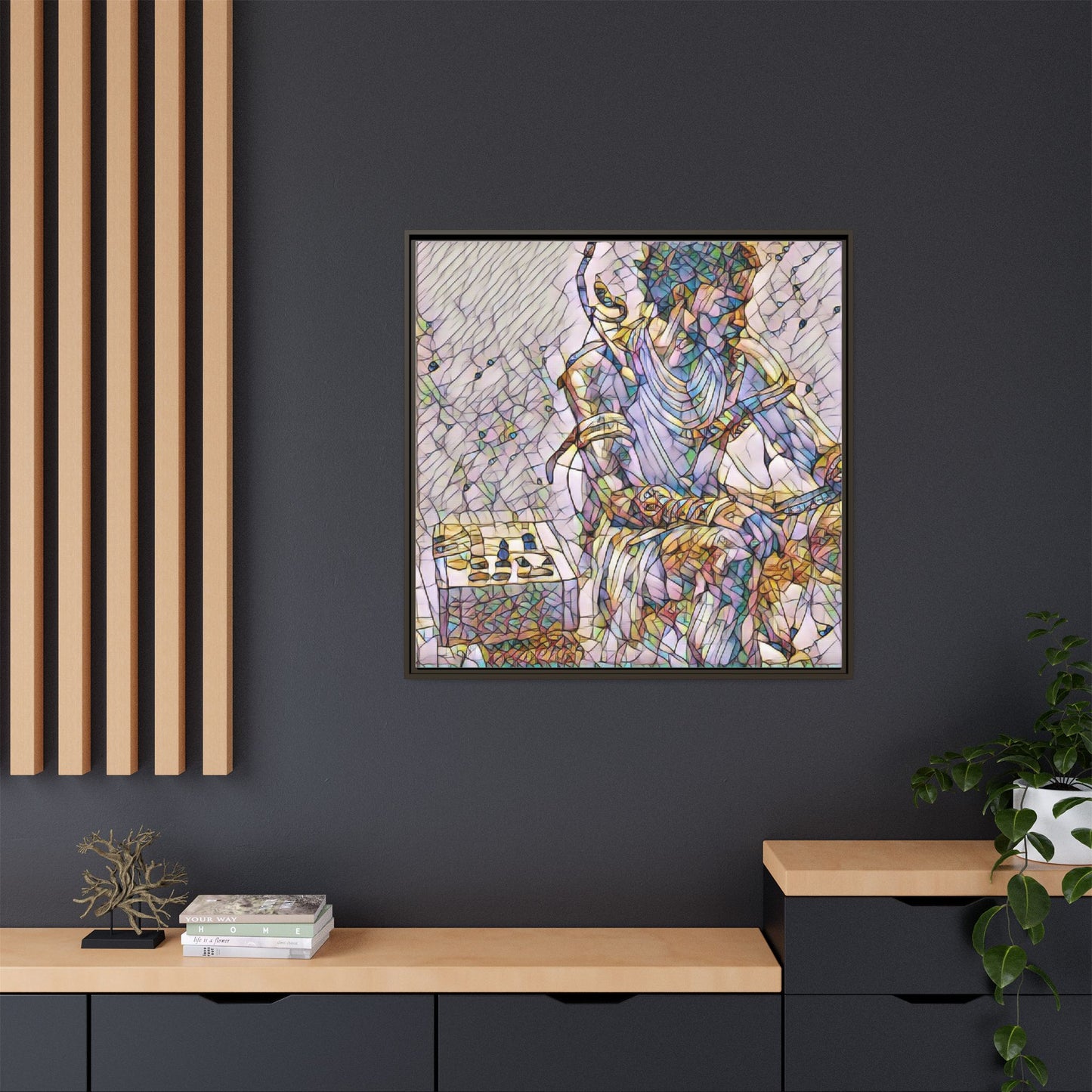 Framed Matte Canvas Art — Abstract Stained-Glass Chess Player