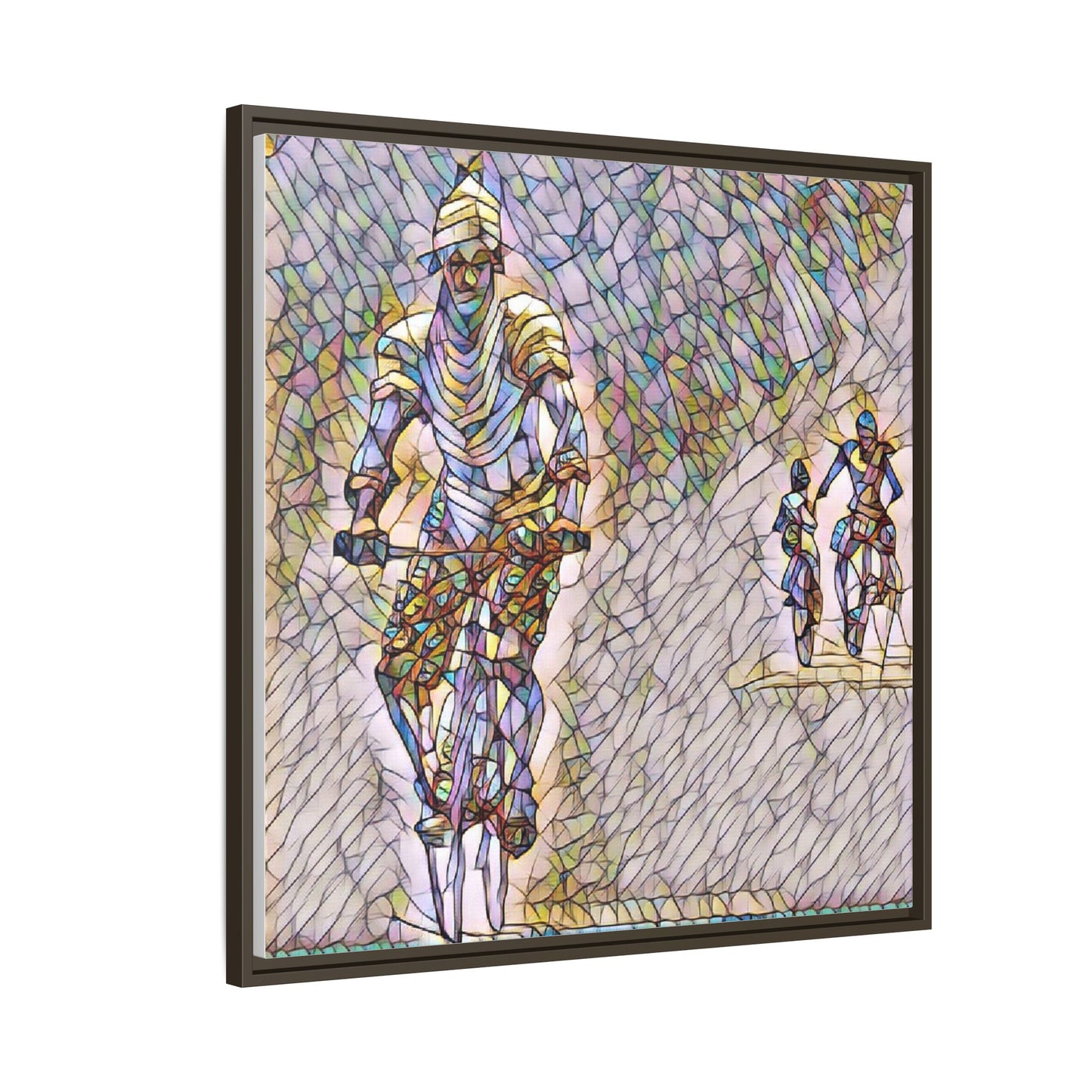 Cyclists Mosaic Matte Canvas Framed Wall Art