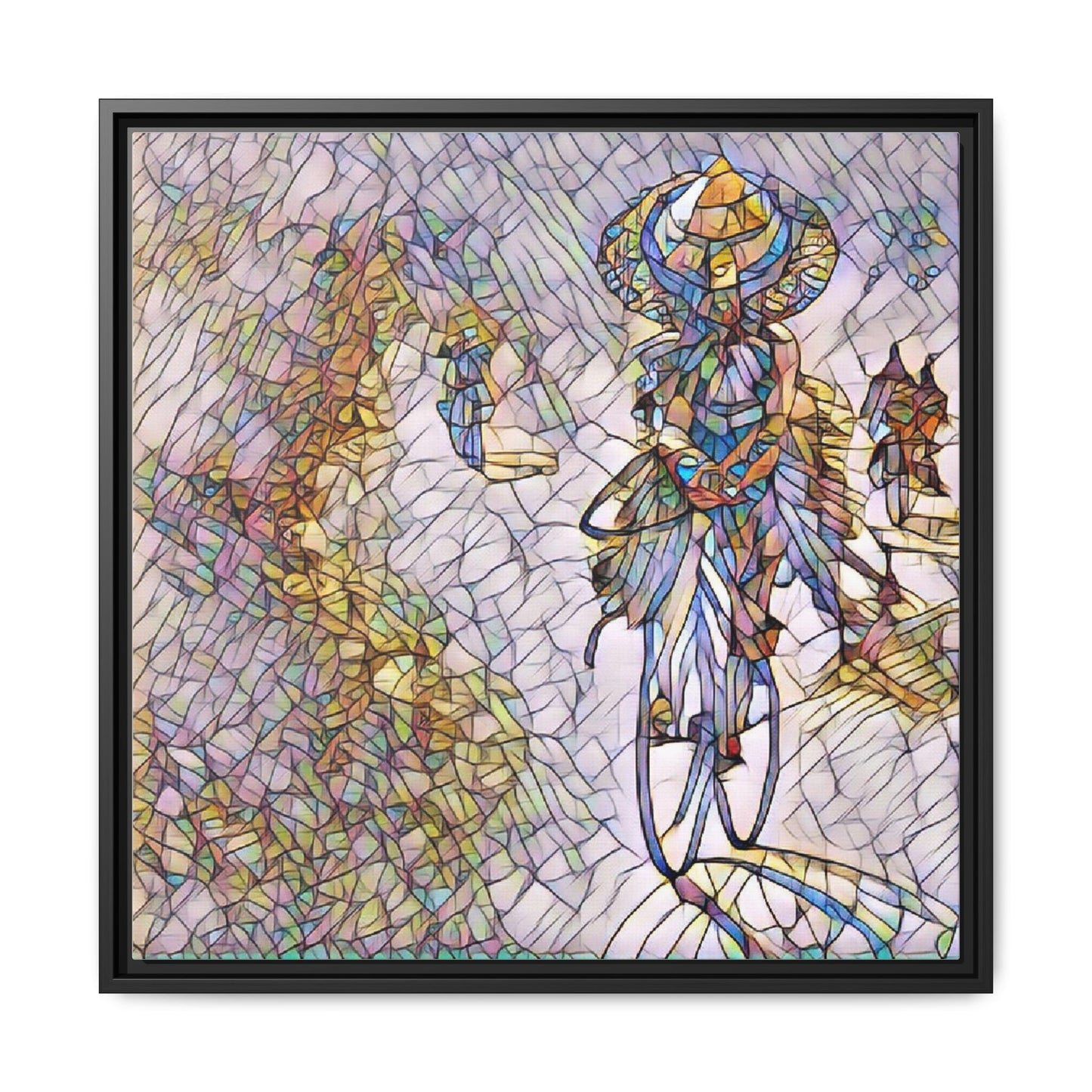 Abstract Cyclist Stained-Glass Art Print — Framed Matte Canvas