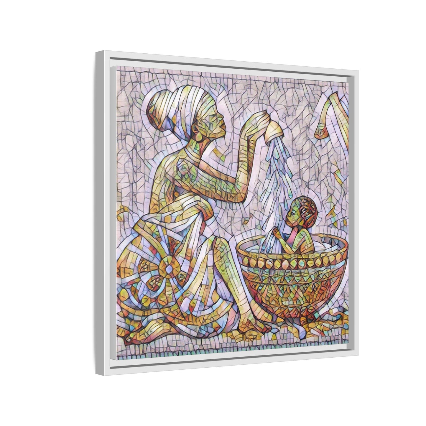 African Mother and Child Mosaic Matte Canvas (Framed)