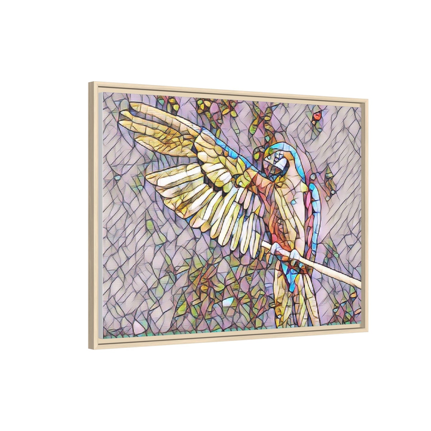Framed Parrot Stained-Glass Art Print — Matte Canvas Wall Decor